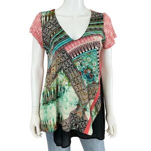 Citron Santa Monica Poeme Top S Artsy Patchwork Scarf Print Chiffon Lace Y2K USA